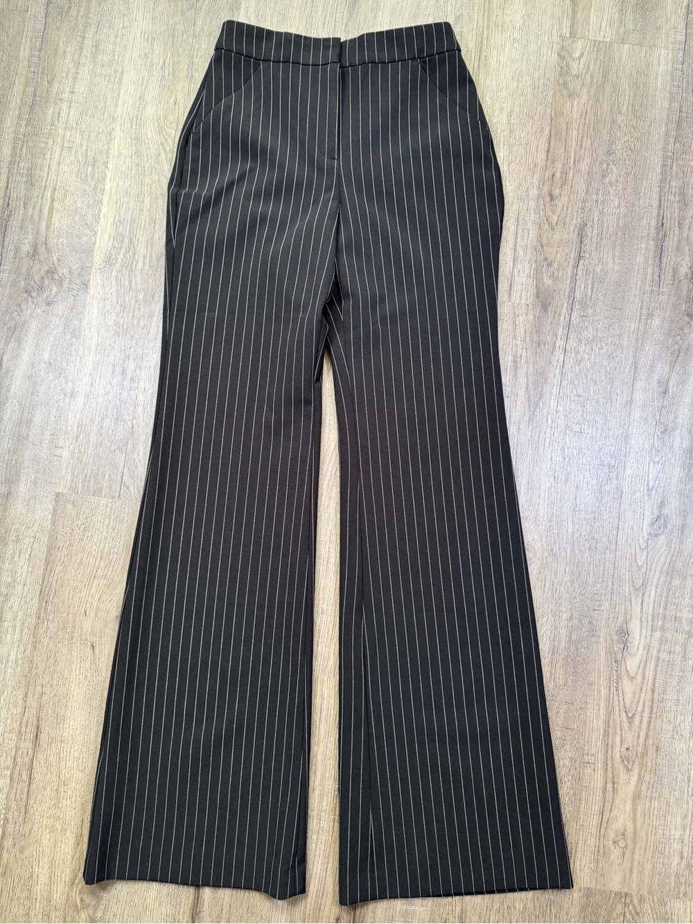 Express Black Pinstripe High Waist Flare Dress Pants - Size 0 Long